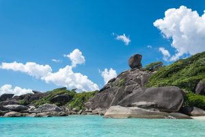 Koh Similan No.8 Island with Sailing Boat Rock landmark in Similan national park, Thailand.